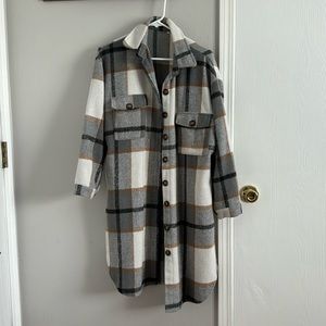 SeekMe Women's Long Plaid Shirt Shacket Size Small